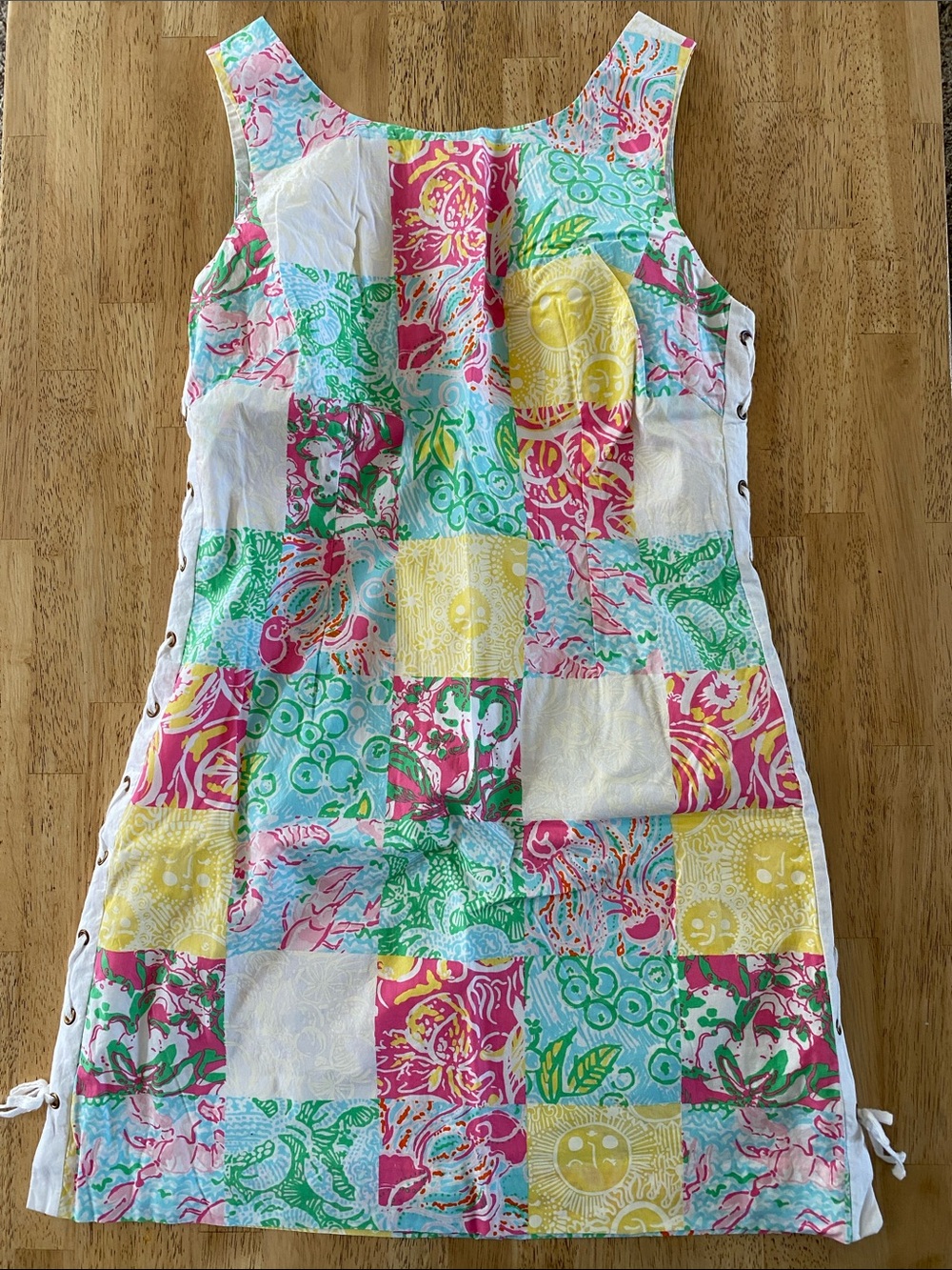 Lilly Pulitzer Patchwork Print Sleeveless Dress in Pink, Yellow & Aqua
